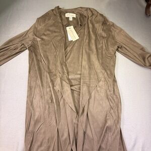 Philosophy‎ Republic Women Olive Green Waterfall Cardigan /Faux Leather NWT Sz M